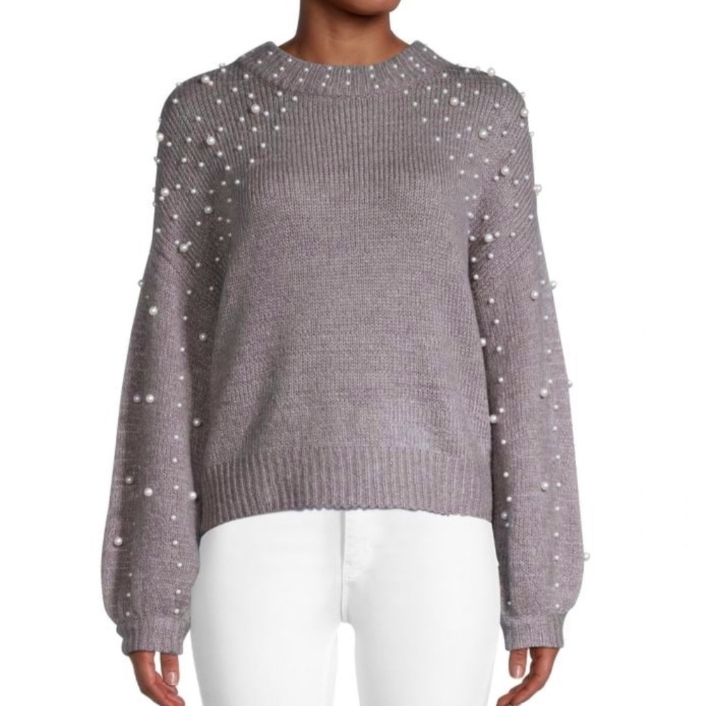 Grey Pearl Embellished Sweater